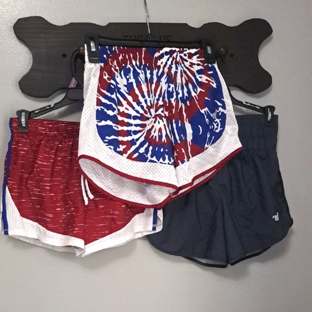 Varsity Spirt 3 Pcs Athletic Shorts - Red, Blue, and White Bundle Size XS